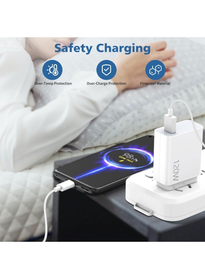 120W Fast Charger Plug for Xiaomi,With USB C Charging Cable 1M for Redmi Note 15/14/13/12/11/10 Pro/K90/K80/K70/K60/K50,USB Wall Charger Turbo Charge Compatible with Xiaomi Mi Pad 8/7/6/5 /POCO X9/X8/X7/X6/X5/X4 Pro Mi 17/15/14/13/12/ 11/10T - Image 2